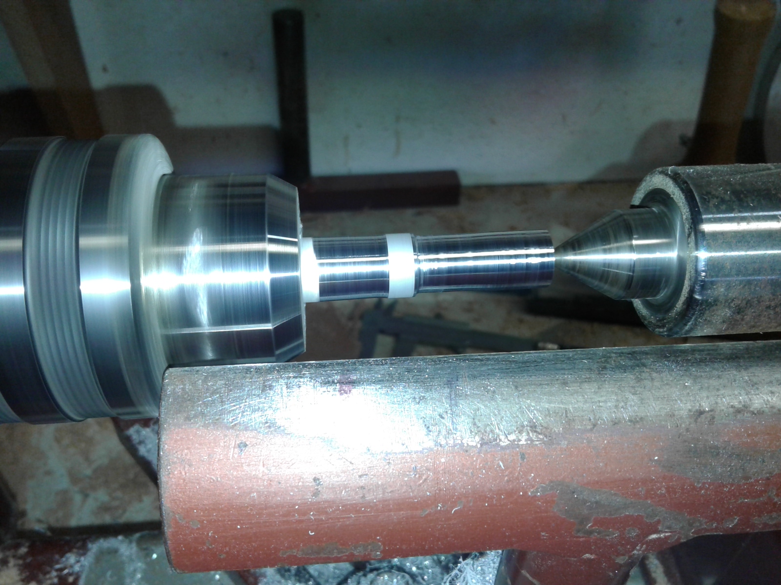 Turning up the cocking lever from 12mm aluminium rod on Blaxmyths wood lathe