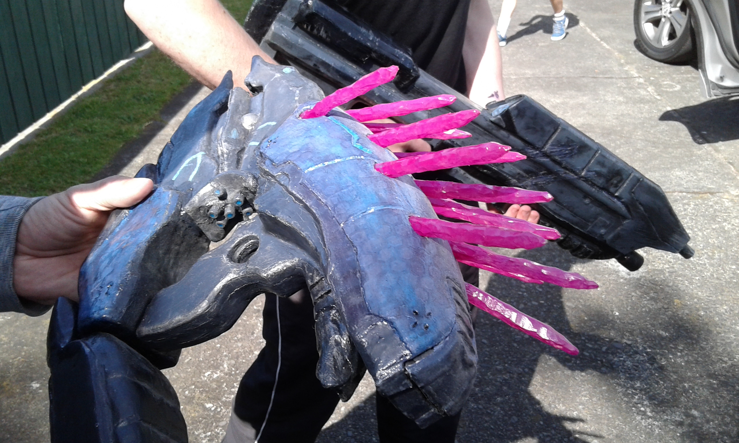 This was an interesting piece. The Needler was made from foam and the needles were made from Hot Glue Sticks which were then painted with of all things..Nail Varnish